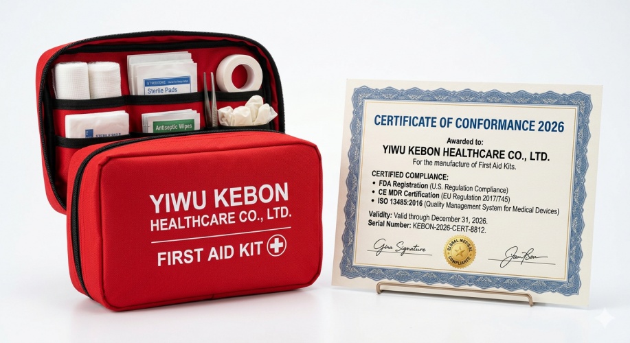 Yiwu Kebon Healthcare: 2026 FDA, CE og ISO 13485 certificeringer fornyet for førstehjælpssæt